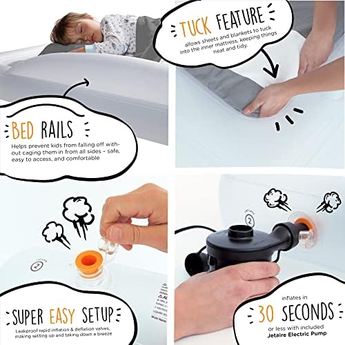 The Shrunks Twin Air Mattress Travel Bed for Kids and Adults with Pump Portable Inflatable Mattress Blow Up Air Bed for Travel, Camping or Sleepovers 78" x 43" - Grey