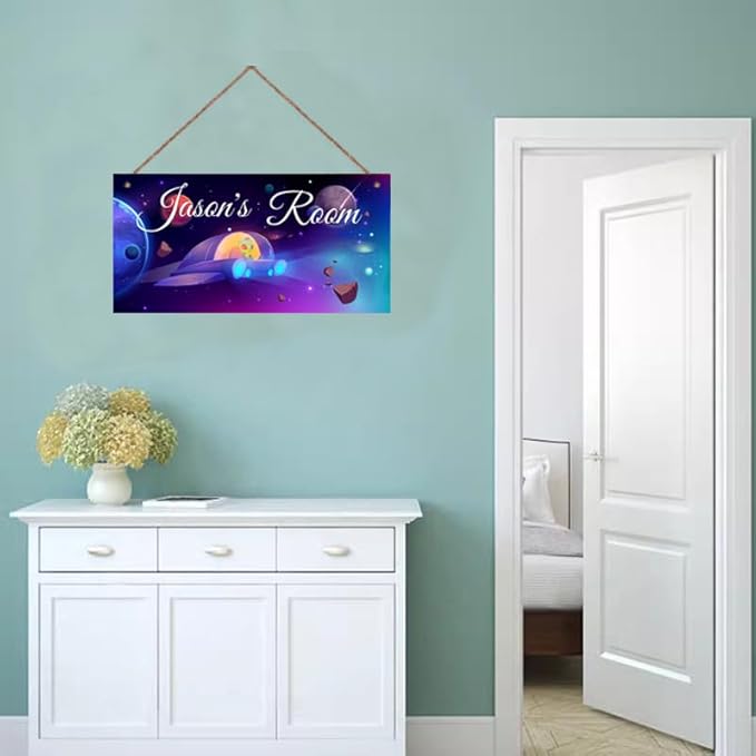Personalized Signs Universe Spacecraft Sign Galaxy Sign For Kids Room Wall Art Décor Outer Space Theme Nursery Wall Decor For Boys Room Girls Bedroom