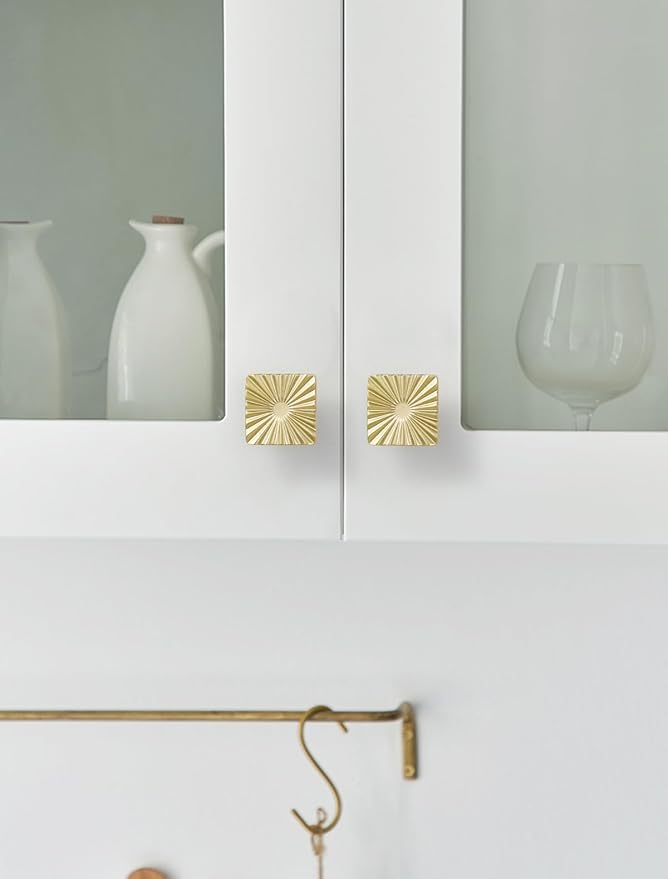 2 Pack Gold Cabinet Knobs Square Brushed Brass Drawer Pulls Bathroom Dresser Handles Hardware Zinc Alloy