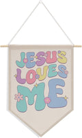 Nursery Decor Jesus Decor Boho Christian Decoration Canvas Hanging Pennant Flag Banner Wall Sign Decor Gift for Nursery Bedroom Playroom Game Room Front Door
