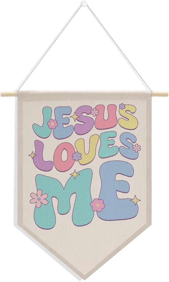 Nursery Decor Jesus Decor Boho Christian Decoration Canvas Hanging Pennant Flag Banner Wall Sign Decor Gift for Nursery Bedroom Playroom Game Room Front Door