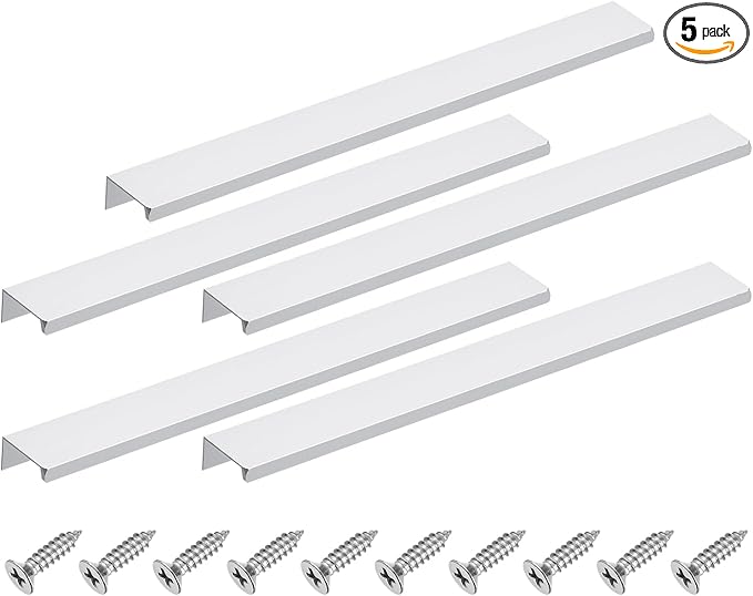 uxcell Cabinet Finger Edge Pull, 5pcs 300mm / 11.81" Aluminum Alloy Back Mount Hidden Cabinet Pulls Concealed Handle for Home Kitchen Drawer Cabinet, Silver