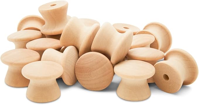 Woodpeckers End Grain Wood Knobs, 1 Inch, Pack of 25 Unfinished Small Wooden Knobs for Cabinets, Dressers, Drawer Pulls, Furniture Replacement, and Crafts