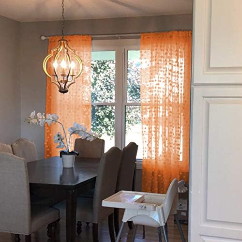 MYSKY HOME Pom Pom Orange Sheer Curtains for Bedroom Girls Room Curtains 84 Inches Long for Nursery Kids Light Filtering Boho Window Drapes, Rod Pocket, 52" Wide, 2 Panels
