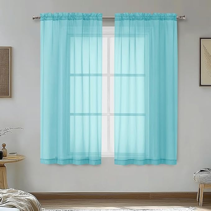 Aqua Sheer Curtains 54 Inches Long 2 Panels by OVZME