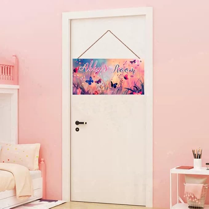 Personalized Name Butterfly Sign For Girls Bedroom Fantasy Art Nursery Door Wood Plaque Hanging Wall Art Decor For Kids Bedroom Nursery