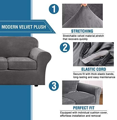 H.VERSAILTEX Velvet 4 Piece High Stretch Sofa Slipcover Cover Furniture - Image 3