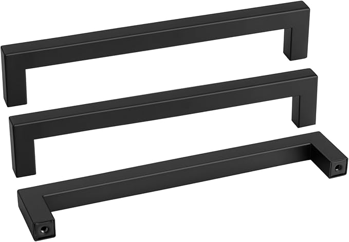 goldenwarm 100 Pack 8-4/5 Inch Black Cabinet Handles Matte Black Drawer Pulls Stainless Steel Cabinets Hardware Square Bar Modern for Kitchen Bathroom Cupboard