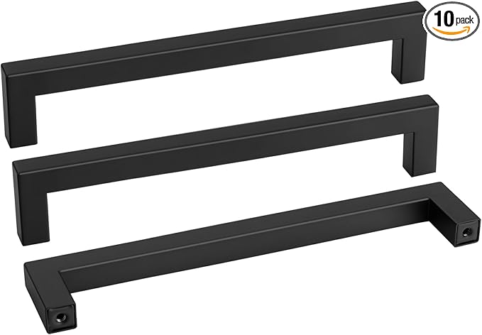 Goldenwarm 10 Pack Black Square Bar Cabinet Pull Drawer Handle Stainless Steel Modern Hardware for Kitchen and Bathroom Cabinets Cupboard,Center to Center 8-4/5in(224mm)