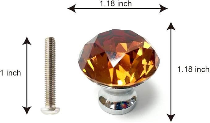 10 Pcs 30mm Silver Plated Base Diamond Shape Crystal Glass Cabinet Knob Drawer Knob Pull Handle Used for Kitchen, Dresser, Door, Cupboard (Amber)