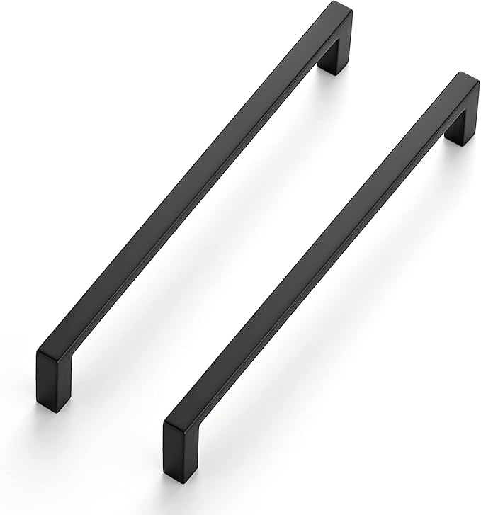 Ravinte 15 Pack Matte Black Cabinet Pulls, 6-1/4 Inch (160mm) Hole Center Slim Kitchen Handles, Square Drawer Pulls for Cabinets & Cupboards, Hardware