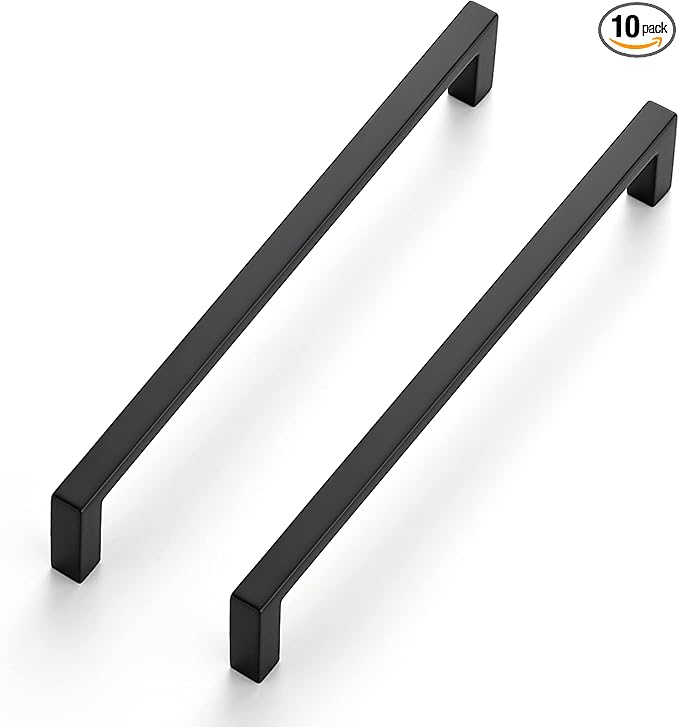Ravinte 10 Pack Matte Black Cabinet Pulls, 6-1/4 Inch (160mm) Hole Center Slim Kitchen Handles, Square Drawer Pulls for Cabinets & Cupboards, Hardware