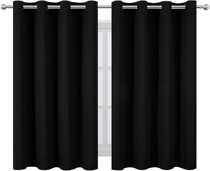 Blackout Curtains 66 x 54 Inch Long Black Curtains Set of 2 Panels Room - Image 2