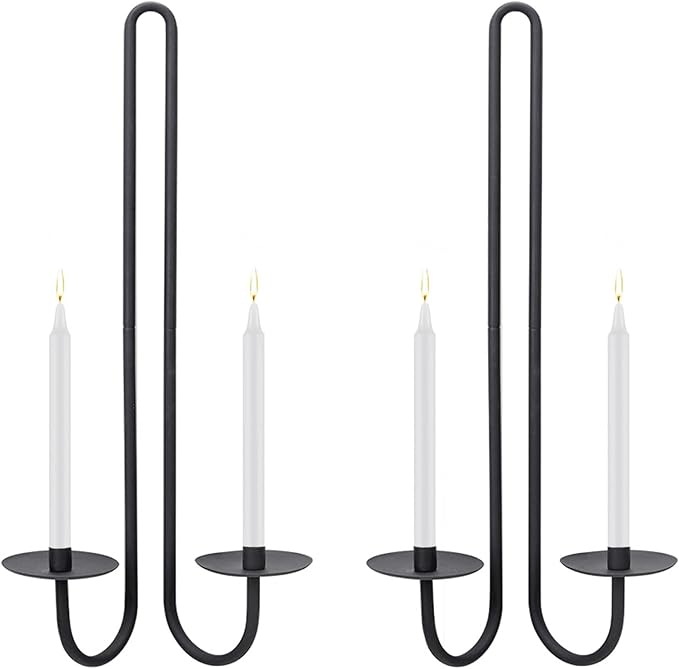 Wall Sconce Candle Holder Metal Hanging Wall Decorations for Home,Living Room, Bathroom, Dining Room, Set of 2（Black