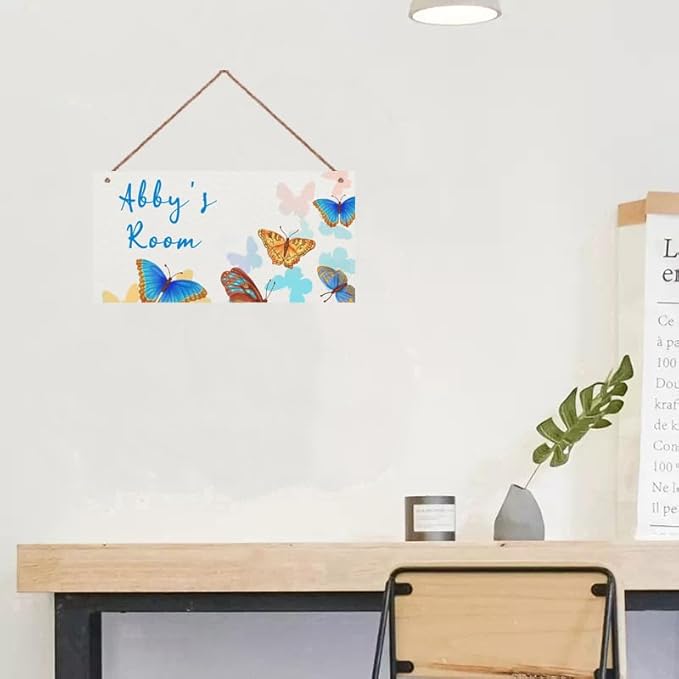Personalized Butterfly Sign Fantasy Themed Sign For Kids Room Nursery Little Man Cave Door Art Decor,Custom Name Wall Decor Decorative Plate for Boys Bedroom Girls Room