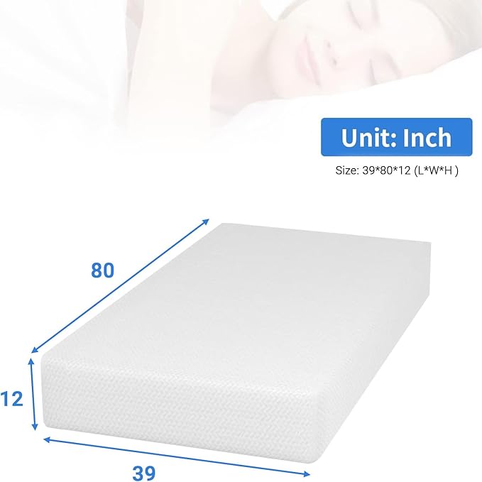 PayLessHere 12 Inch Twin XL Green Tea Memory Foam Mattress Cooling Gel Infused Mattress,Medium Firm Mattresses Fiberglass Free/CertiPUR-US Certified/Bed-in-a-Box/Pressure Relieving Twin XL Size,White