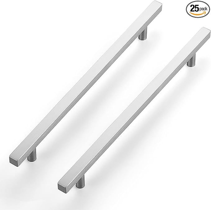 Ravinte Brushed Nickel Cabinet Handles 25 Pack 10 inch Satin Nickel Square Cabinet Pulls Silver Hardware for Kitchen Cabinets 12-1/2 inch Overall Length Stainless Steel Drawer Pulls