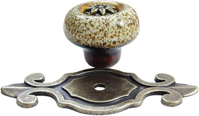 10 Pack Retro Ceramic Knobs,Vintage Dresser Kitchen Petal Cabinet Pulls Rustic Zinc Alloy Base Back Plate Kid Cupboard Wardrobe Drawer Door Handles (Leopard Print White)