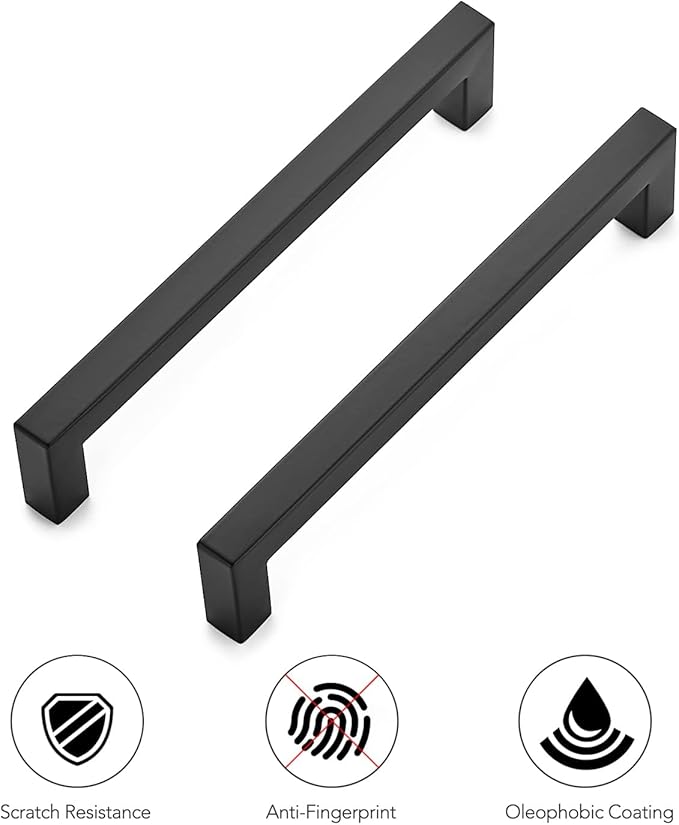 Ravinte 1 Pack 6-1/4 Inch Kitchen Square Cabinet Handles Matte Black Pulls Stainless Steel Drawer Pulls Kitchen Cabinet Hardware Handles