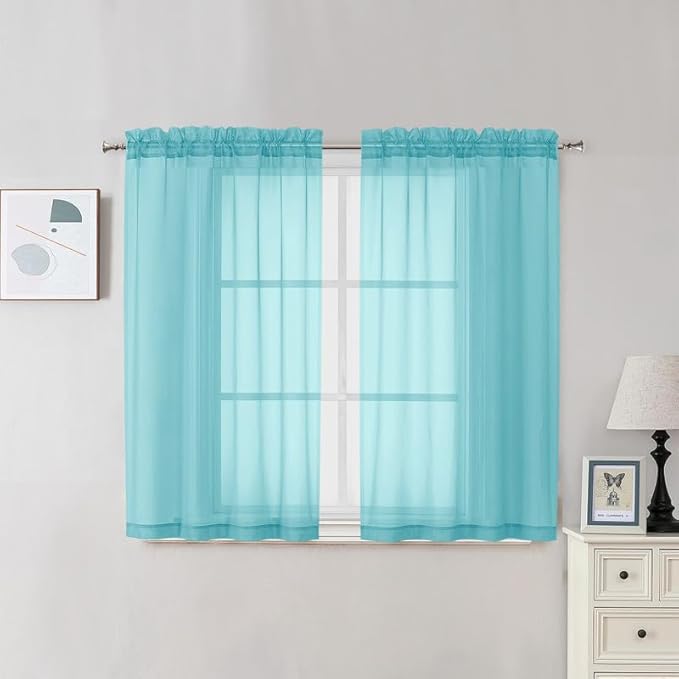 Aqua Sheer Curtains 45 Inches Long 2 Panels by OVZME