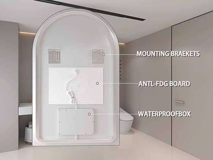 Niccy Arched LED Bathroom Mirror, 48x24 Inch Arch Frameless Backlit Mirrors for Wall Arched Lighted Vanity Mirrors Defogger and 3 Color, Explosion-Proof, HD Glass and IP65 Waterproof