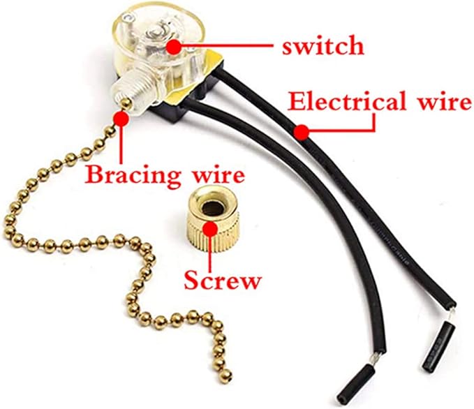 Ceiling Fan Light Switch Zing Ear ZE-109 Two-Wire With Pull Cords for Fans, Lamps and Wall Lights - Pull Chain Control Replacement On-Off, 2 Pcs Bronze
