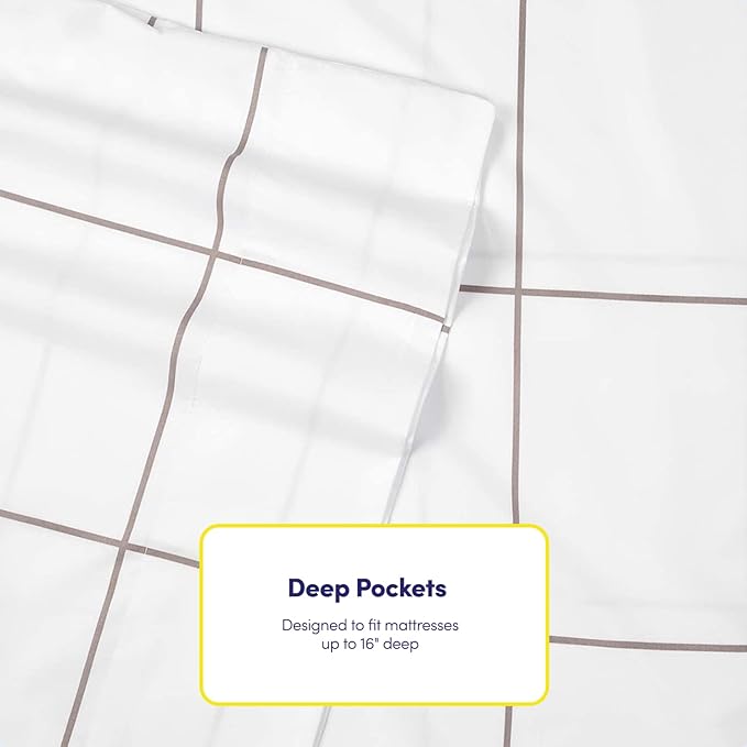 King Size Bed Sheets - 6 Piece 1500 Supreme Collection Fine Brushed Microfiber Deep Pocket King Sheet Set Bedding - 2 Extra Pillow Cases, Great Value, King, Window Pane White