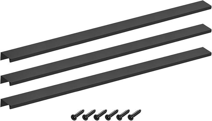 uxcell Cabinet Finger Edge Pull, 3pcs 500mm/19.69 Aluminum Alloy Back Mount Hidden Cabinet Pulls Concealed Handle for Home Kitchen Drawer Cabinet, Black