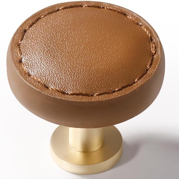 5 Pack Brown Leather Drawer Pulls Round Leather Handles Cabinet knobs for Kitchen Bathroom Cabinets Dressers Furniture Handles