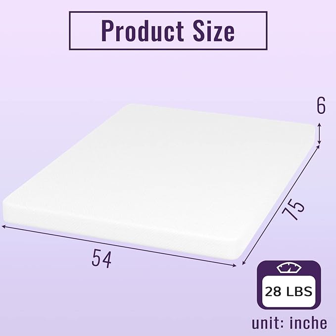 PayLessHere 6 Inch Gel Memory Foam Mattress Full Size Mattress Bamboo Charcoal Infused Mattress in a Box Medium-Firm Pressure Relief CertiPUR-US Certified,Fiberglass Free,White