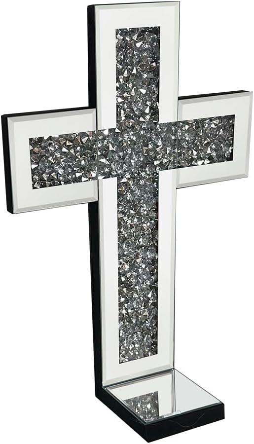 Crystal Crush Diamond Mirrored Candle Sconces, Silver Wall Candle Holder Set of 2, Wall Decoration for Living Room，Dining Room (Silver Cross)