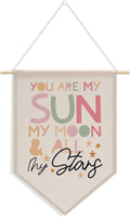 Nursery Decor Bedroom Wall Art Decor Motivational Bedroom Playroom Wall Art Decorations, My Sun My Moon and All of My Stars,Canvas Hanging Flag Banner Decor Gift for Girl Boy Room Playroom Front Door