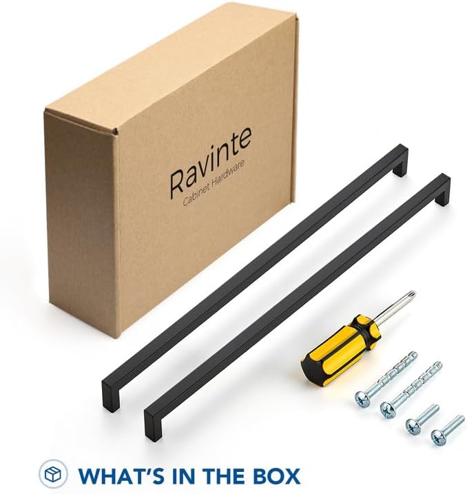 Ravinte 5 Pack Black Cabinet Pulls 18 Inch Square Kitchen Cabinet Handles Matte Black Kitchen Hardware for Drawer Pulls Drawer Handles Come with Screwdriver