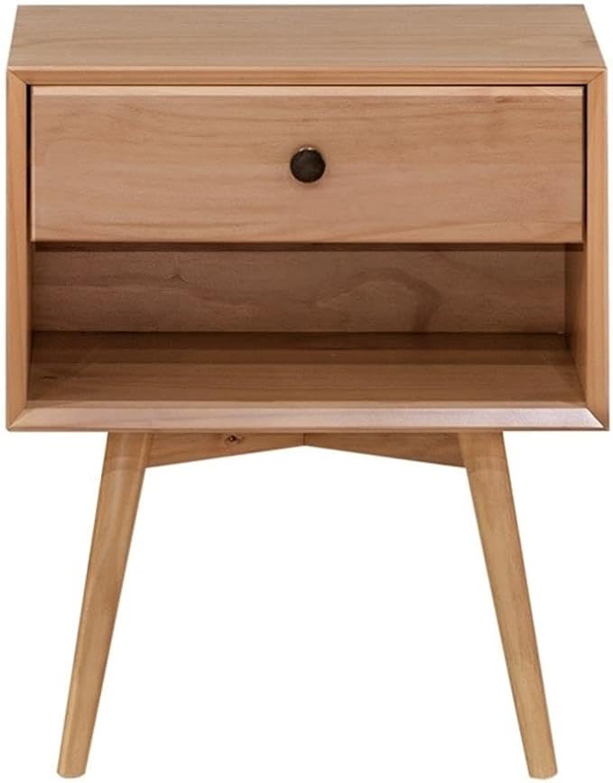 Walker Edison Mid Century Modern 1-Drawer Nightstand Bedroom Storage Drawer and Shelf Bedside End Table, 24 Inch, Natural Pine