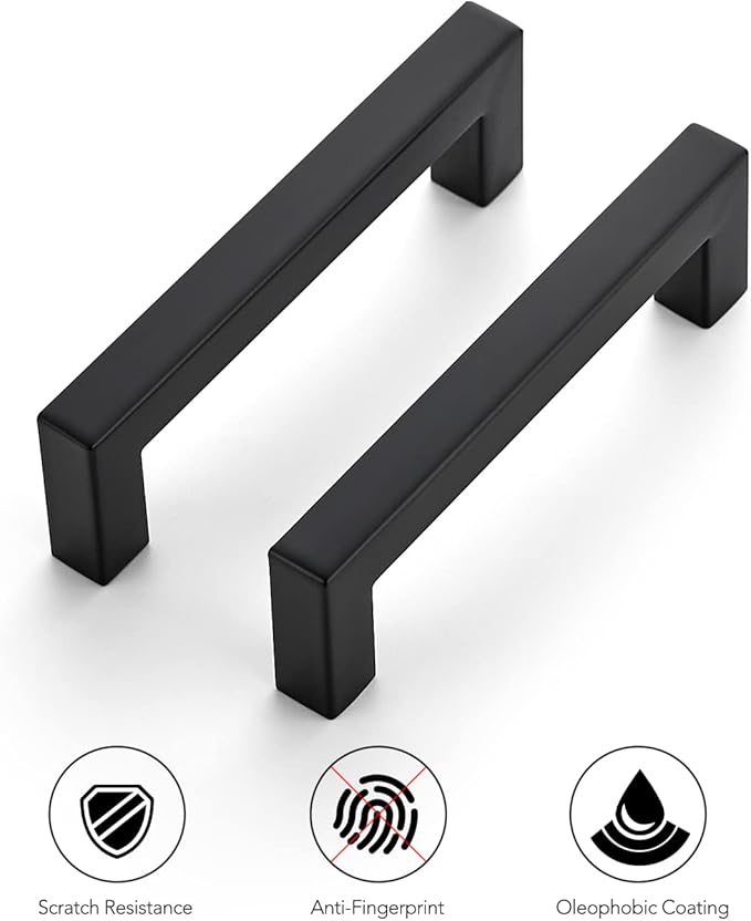 Ravinte 20 Pack 4 Inch Square Cabinet Handles Matte Black Pulls Drawer Pulls Kitchen Hardware Handles