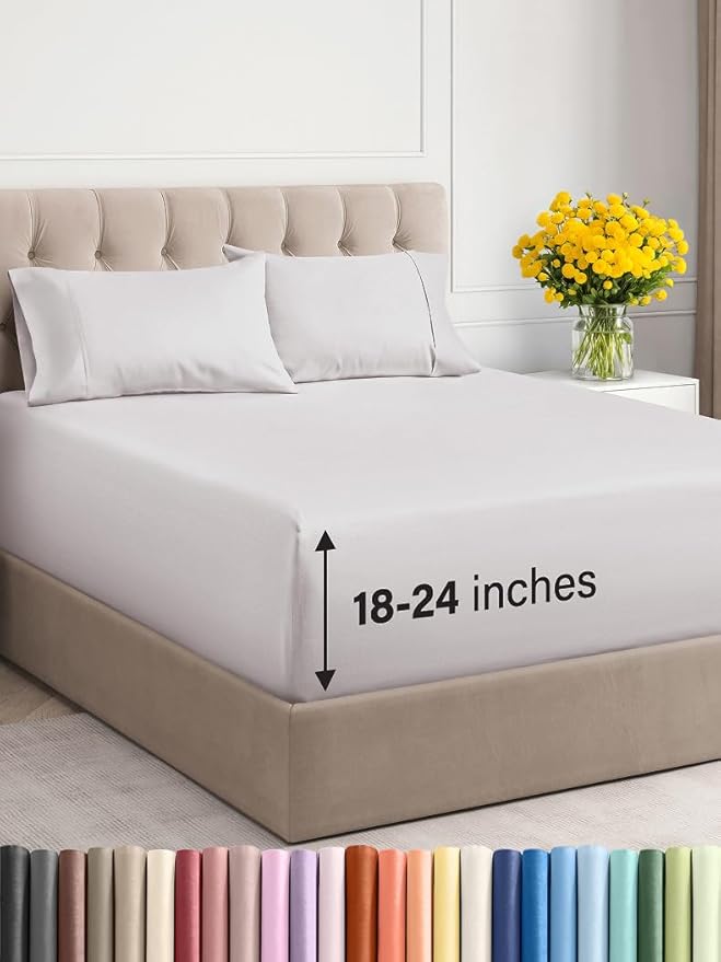 Extra Deep Twin XL Sheet Set - 4 Piece Breathable and Cooling Sheets - Hotel Luxury Bed Sheets Set - Easy Fit - Soft, Wrinkle Free and Comfy Sheets Set - French Grey Sheet Set with Extra Deep Pockets