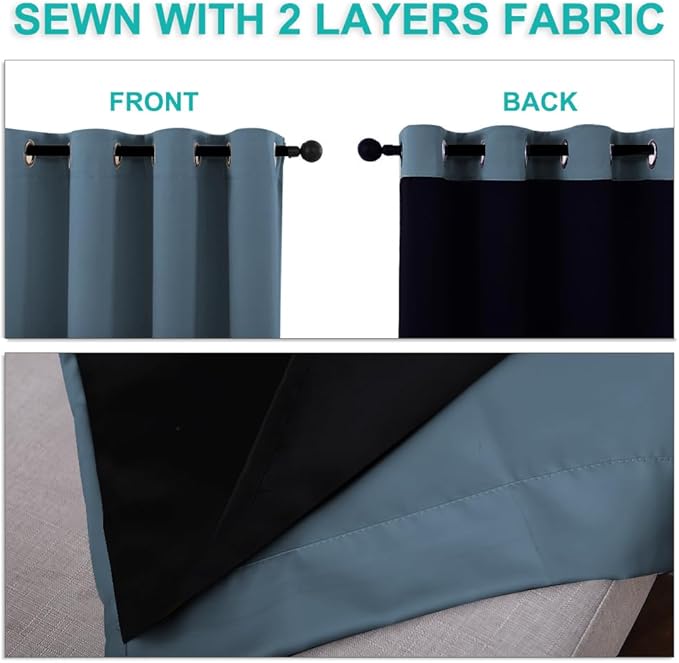 NICETOWN Smoky Blue Full Shade Curtain Panels, Pair of Thermal Insulated & - Image 5