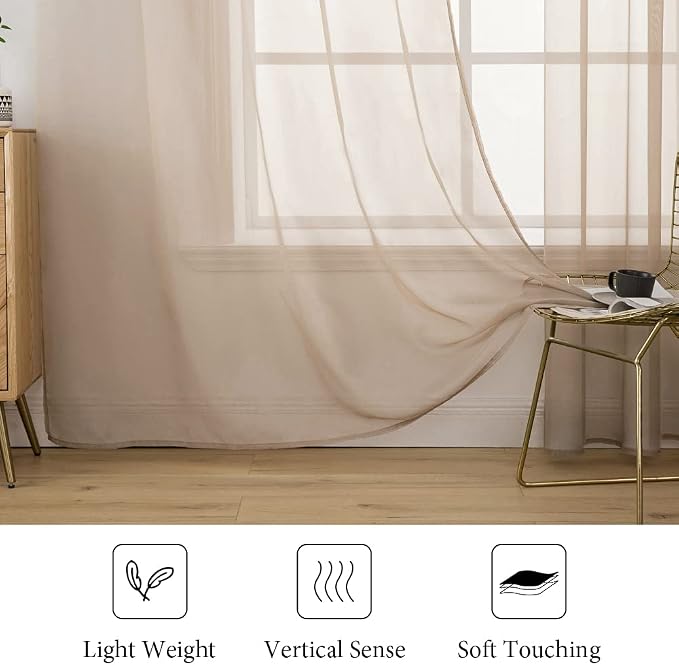 MIULEE 2 Panels Sheer Curtains for Living Room 54 X 90 Inches Brown | Window - Image 4