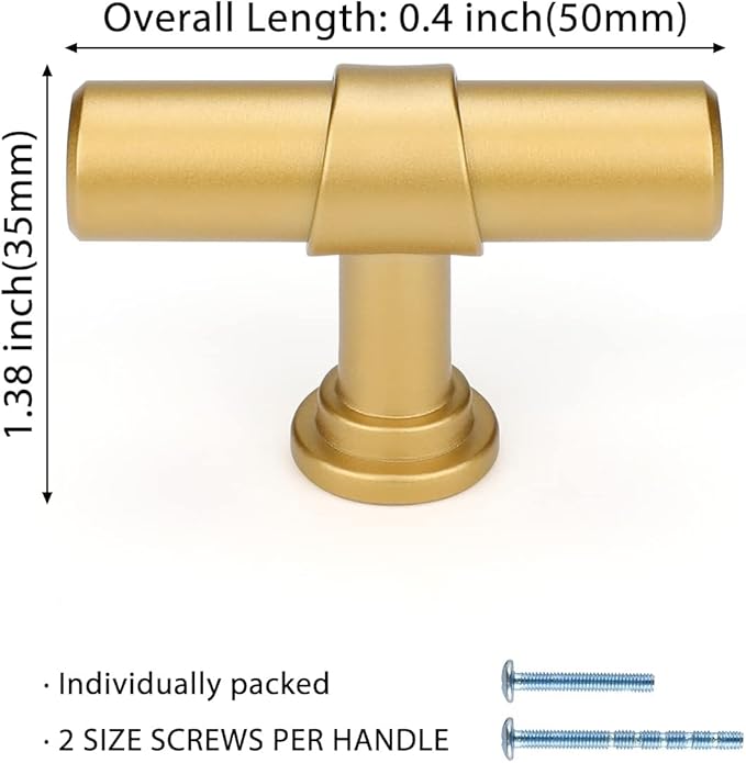 LONTAN 4 Pack Gold Cabinet Knobs Matte Gold Kitchen Cabinet Knobs for Dresser Drawers Brushed Gold T-bar Hardware for Dresser Bathroom