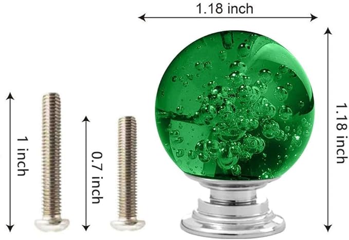12 Pcs 30mm Round Shape Bubble Crystal Glass Cabinet Knobs with Screws Drawer Knob Pull Handle Used for Kitchen, Dresser, Door, Cupboard (Dark Green)