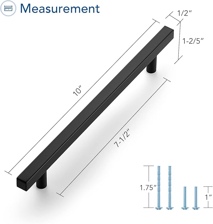 Ravinte Black Cabinet Handles 5 Pack 7-1/2 inch Matte Black Square Cabinet Pulls Kitchen Hardware 10 inch Overall Length Kitchen Drawer Pulls