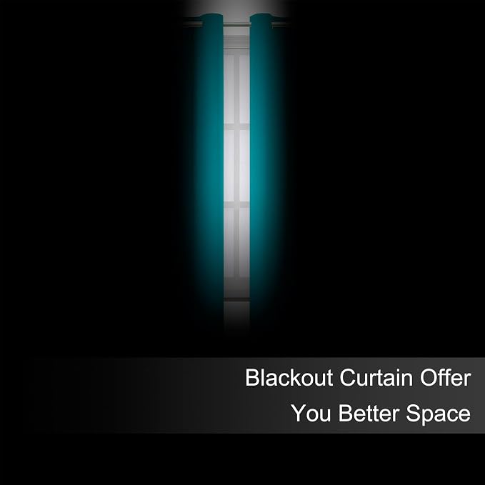 Blackout Curtains 66 x 72 Inch Long Teal Curtains Set of 2 Panels Room - Image 3