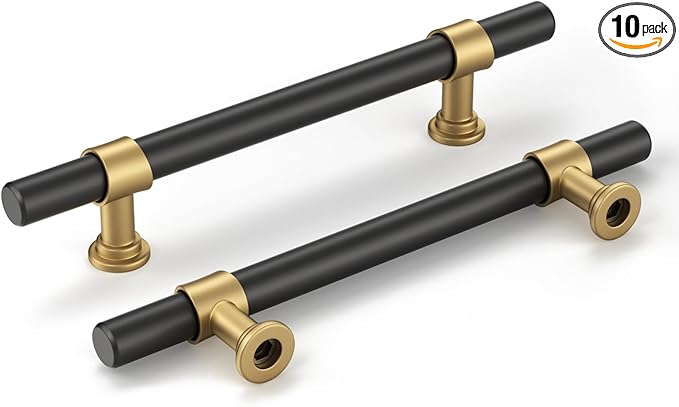 goldenwarm 10 Pack Black and Gold Cabinet Pulls 4 Inch Kitchen Cabinet Handles Black Kitchen Drawer Pulls for Dresser Bathroom Modern Hardware,Zinc Alloy Base