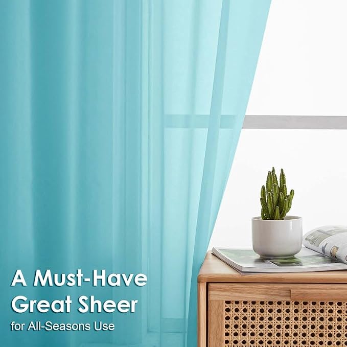 Aqua Sheer Curtains 45 Inches Long 2 Panels - Image 2