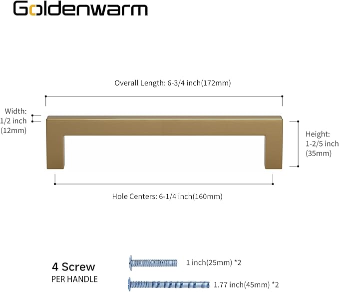goldenwarm 10 Pack Champagne Bronze Cabinet Pulls Gold Cabinet Handles 6-1/4in Champagne Drawer Pulls Brushed Bronze Drawer Handles T Bar Square Kitchen Dresser Hardware for Dresser Bedroom
