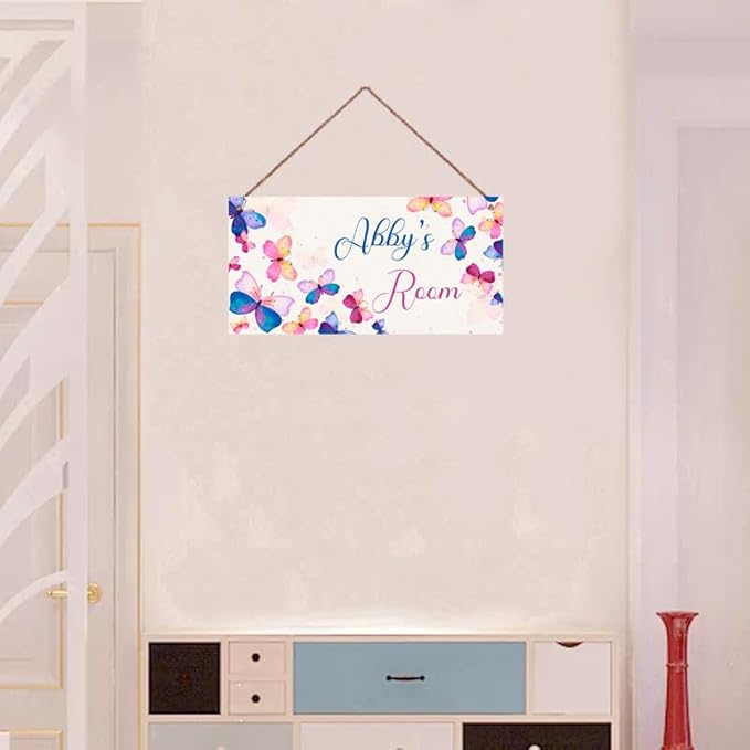 Personalized Colorful Butterfly Sign For Girls Room Boys Bedroom Door Decor Custom Name Baby Nursery Kids Room Wood Wall Plaque for Little Man Cave