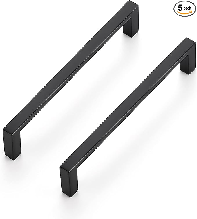 Ravinte 5 Pack Matte Black Cabinet Pulls, 5 Inch (128mm) Hole Center Slim Kitchen Handles, Square Drawer Pulls for Cabinets & Cupboards, Hardware