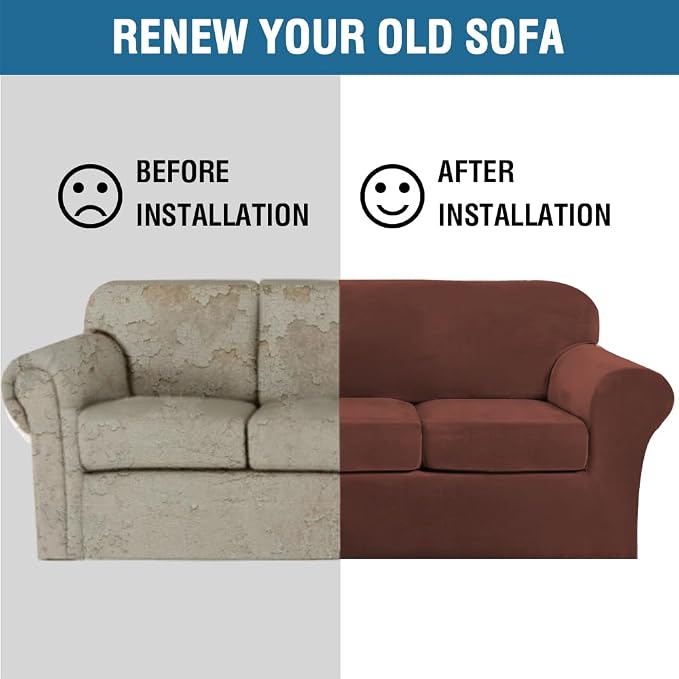 H.VERSAILTEX Modern Velvet Plush 4 Piece High Stretch Sofa Slipcover Furniture - Image 8