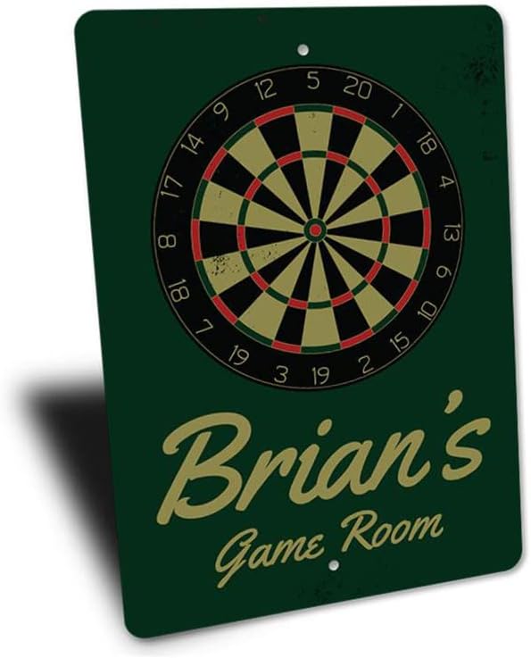 Brian's Game Room Personalized Name Aluminum Metal Sign for Man Cave Wall Decor Entertainment Space Hanging Plaque with Pre-Drilled Holes 8x12 Inch