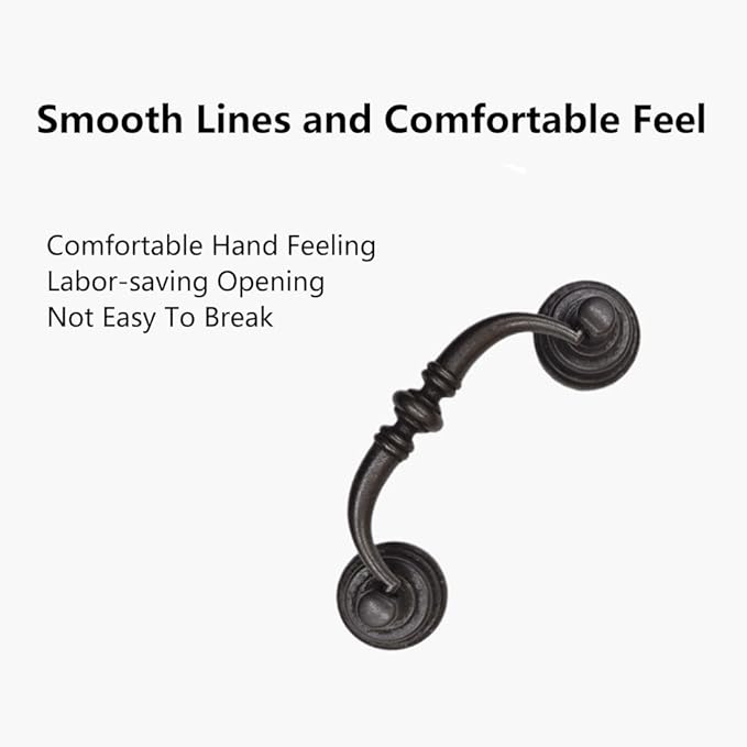4PCS Retro Dresser Drawer Drop Bail Pulls Handles Classic Metal Swing Handles Hole Centers for Kitchen Bedroom Decoration (Brass + Iron Black)